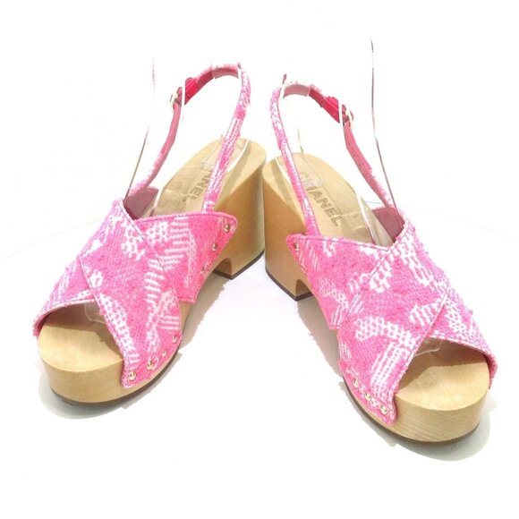 CHANEL Pink Beige Wood Women's Sandal 752-0692925 - Picture 1 of 11